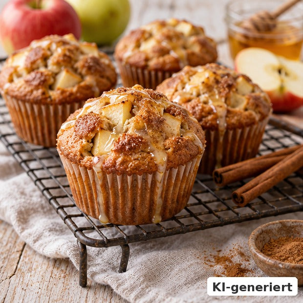 KI-generiertes Foodfoto: Apfel-Zimt-Muffins mit Vanillehonig
