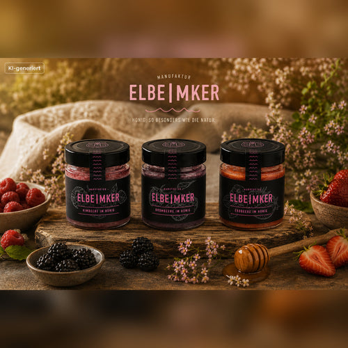 Beerenbündel – Himbeere, Brombeere & Erdbeere im Honig von ElbeImker