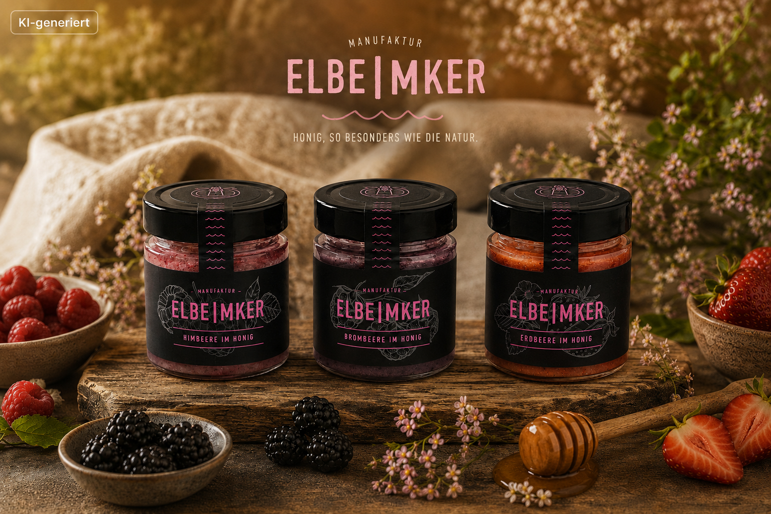 Beerenbündel – Himbeere, Brombeere & Erdbeere im Honig
